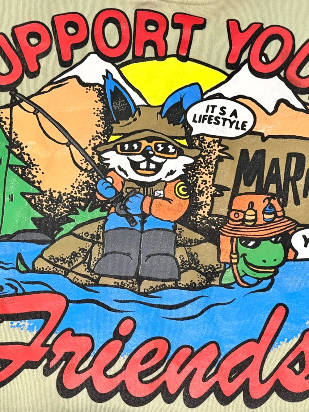 Graphic Fishing Hoodie - Multicolor Friends Design